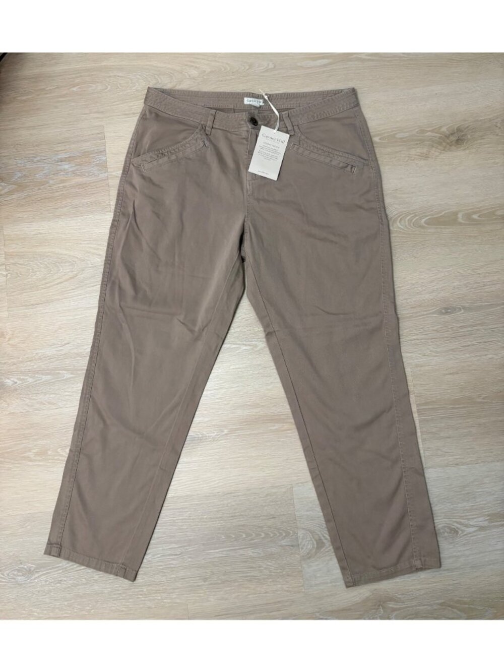 NEW Garnet Hill Organic Cotton Tapered Mid-Rise Ankle Chino Pants 10 Taupe